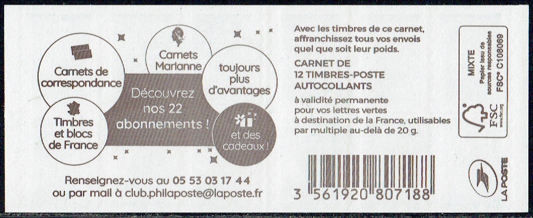 Carnet 12 timbres Marianne l'engagée - Lettre Verte - Couverture