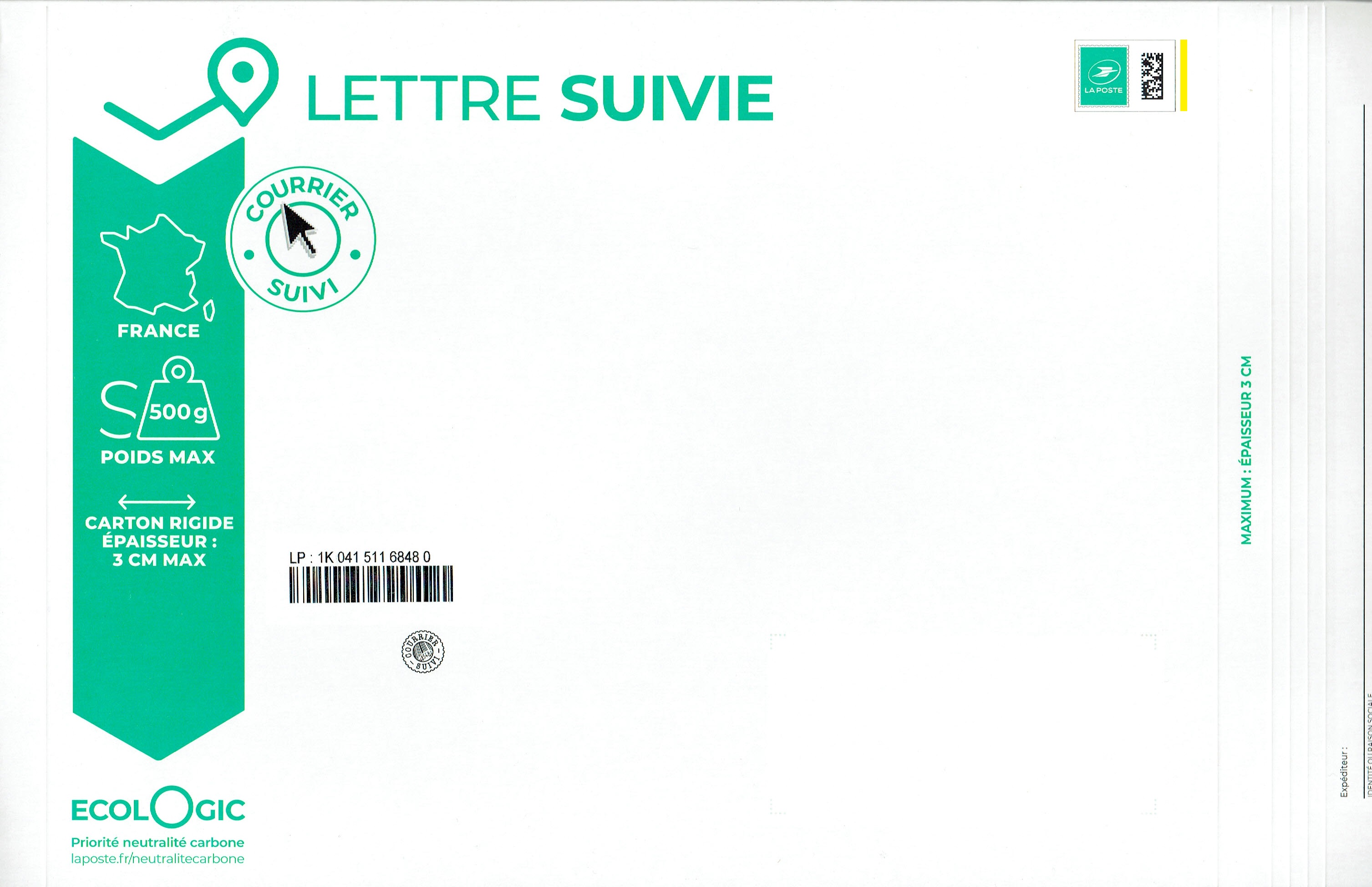 Prêt-à-Poster - Lettre Verte - 20g - Format DL - Enveloppe à l